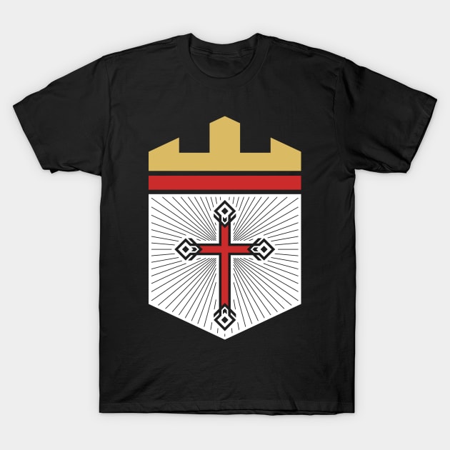 Cross of Jesus Christ on the background of the fortress. T-Shirt by Reformer